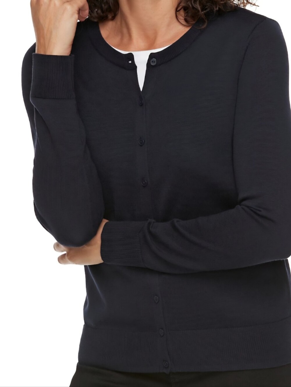 croft & barrow navy button-front crew cardigan - Picture 11 of 11